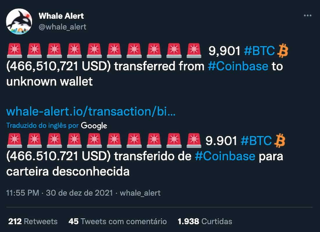 Whale Alert's tweet