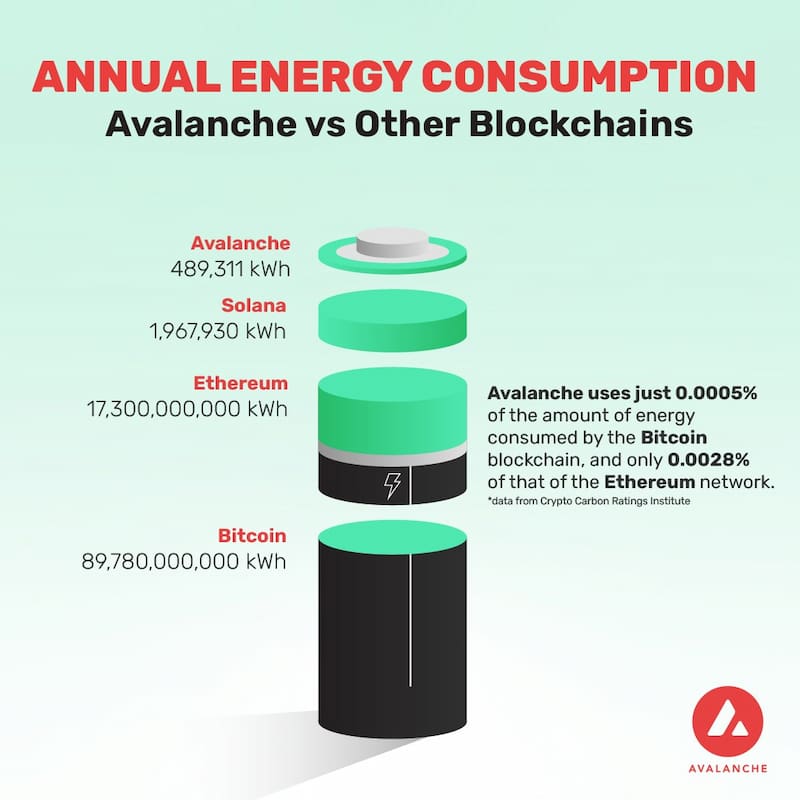 infographic annual energy expenditure Bitcoin, Ethereum, Solana and Avalanche