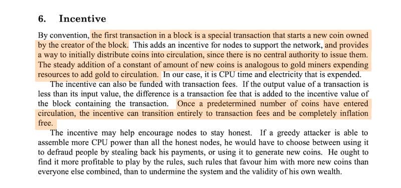 Excerpt where satoshi deals with bitcoin inflation in the whitepaper.
