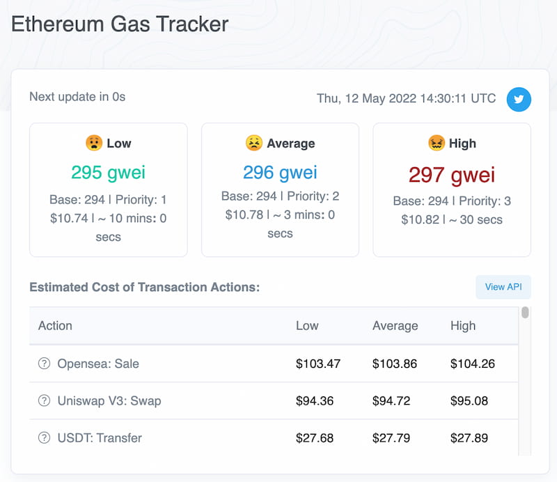 Screenshot of ethereum rates as described in the article.