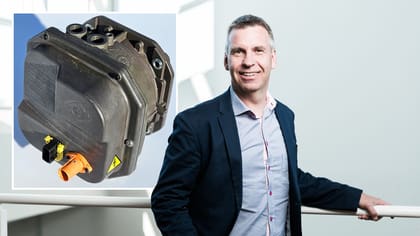 A permanent magnet motor with associated electronics and Thomas Rundberg, CEO at Aros electronics.